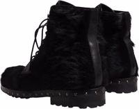 Black Pony Style Leather Mid Calf Boots Shoes 3