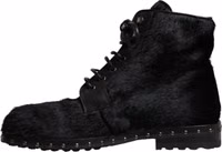 Black Pony Style Leather Mid Calf Boots Shoes 4