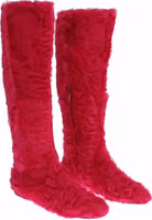 Pink Lamb Fur Leather Flat Boots Shoes 2