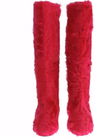 Pink Lamb Fur Leather Flat Boots Shoes 4