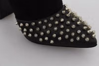 Black Suede Studded Heels Ankle Boots Shoes 1