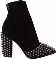 Black Suede Studded Heels Ankle Boots Shoes 2