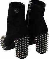 Black Suede Studded Heels Ankle Boots Shoes 5