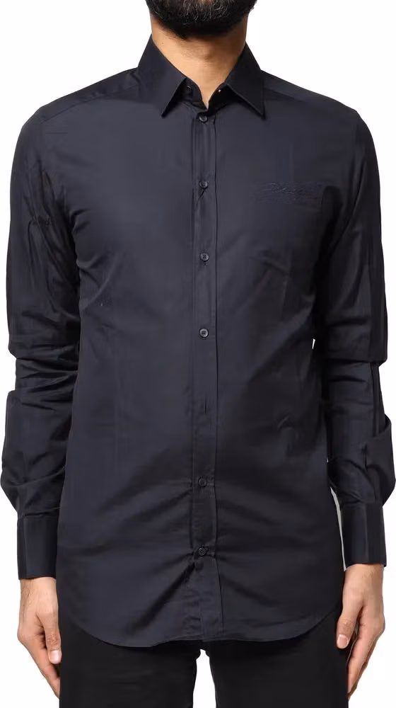 Dark Blue GOLD Cotton Long Sleeves Dress Shirt