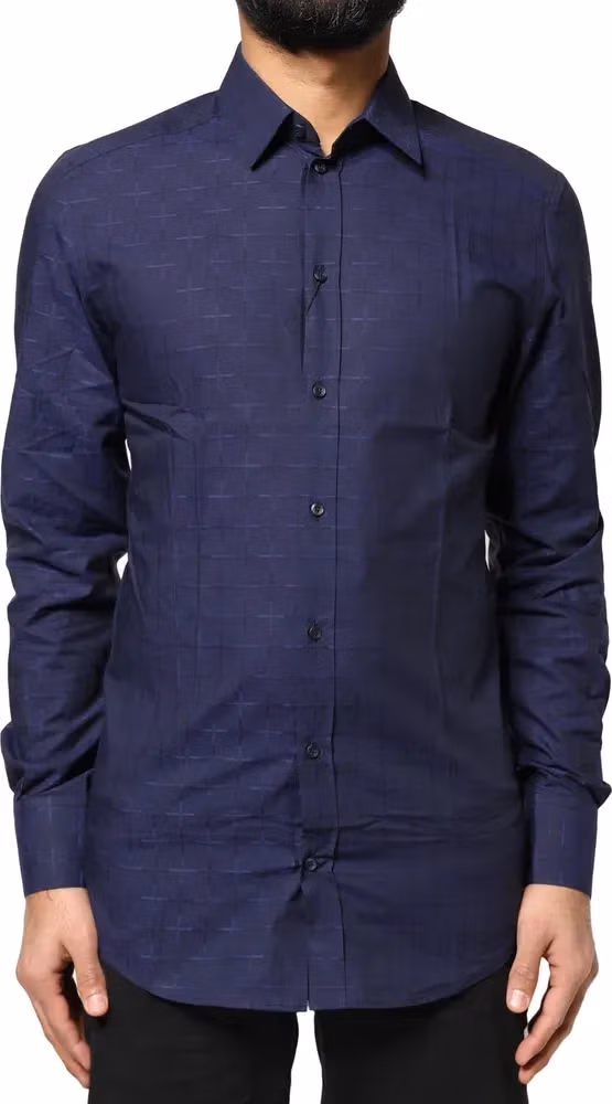 Blue Check Tartan GOLD Formal Dress Shirt