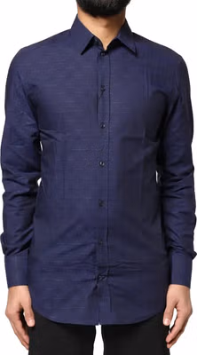 Blue Check Tartan GOLD Formal Dress Shirt