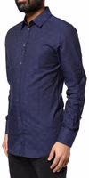 Blue Check Tartan GOLD Formal Dress Shirt 2