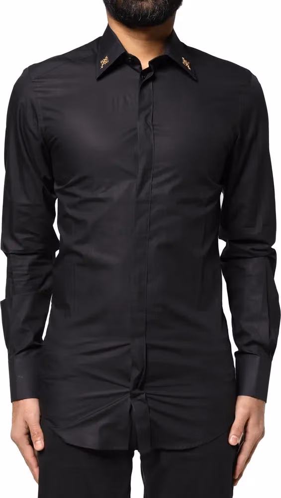 Black GOLD Cross Embellished Men Dress Shirt