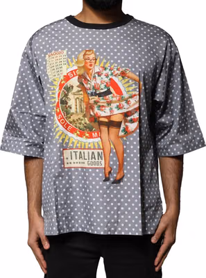 Gray Polka Dot Pin-Up Print Crew Neck T-shirt