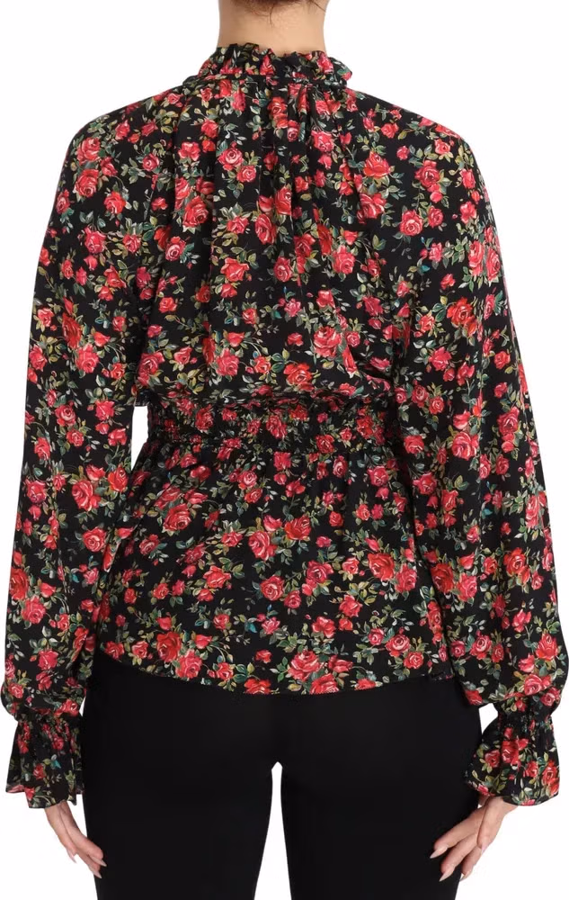 Black Rose Print Floral Shirt Top Blouse