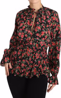 Black Rose Print Floral Shirt Top Blouse 3
