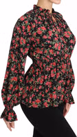 Black Rose Print Floral Shirt Top Blouse 5