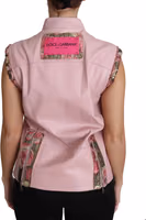 Pink Zippered Lamb Sleeveless Vest Leather Jacket 1