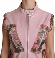 Pink Zippered Lamb Sleeveless Vest Leather Jacket 2