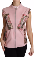 Pink Zippered Lamb Sleeveless Vest Leather Jacket 3
