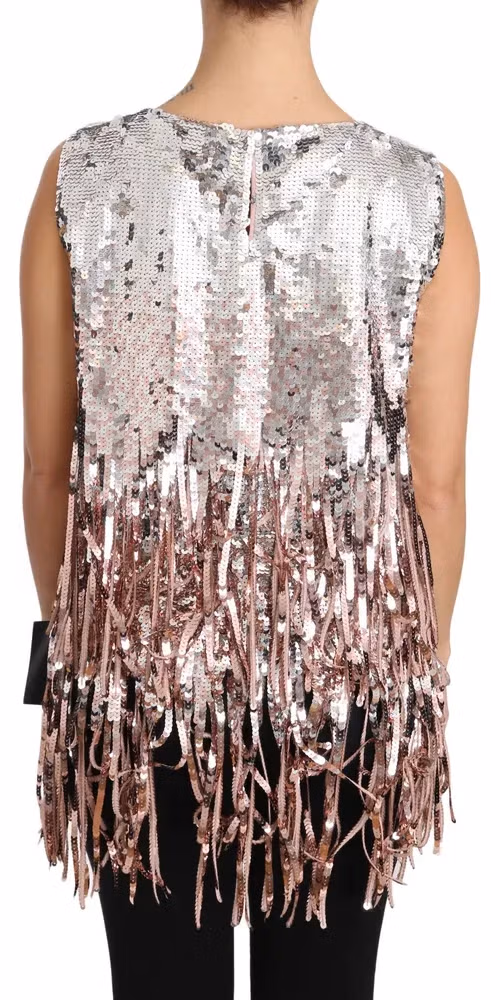 Golden Pink Sequined Fringe Tank Top
