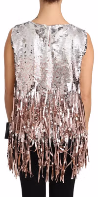 Golden Pink Sequined Fringe Tank Top