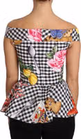 Black and White Corset Blouse Sicily Lemon Check Top 1