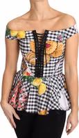 Black and White Corset Blouse Sicily Lemon Check Top 3