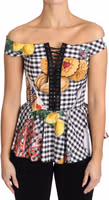 Black and White Corset Blouse Sicily Lemon Check Top 4