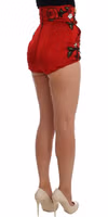 Red Silk Crystal Roses Shorts 2