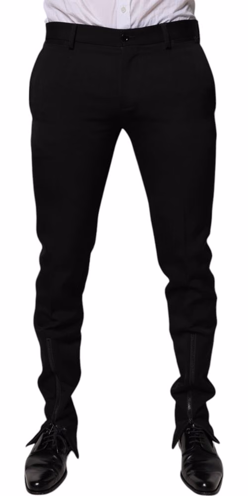 Black Wool Tapered Formal Dress Pants
