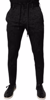 Black Brocade Polyester Skinny Dress Pants 1