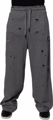 Gray Cotton RipStyle Straight Sweatpants Pants