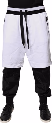 Black White Cotton Layered Sweatpants Pants