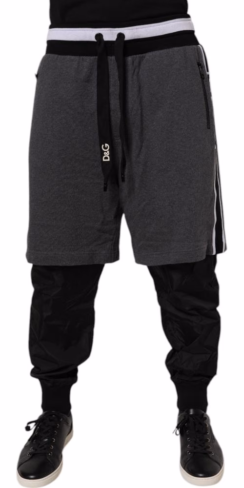 Black Gray Cotton Layered Men Sweatpants Pants