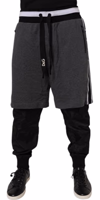Black Gray Cotton Layered Men Sweatpants Pants