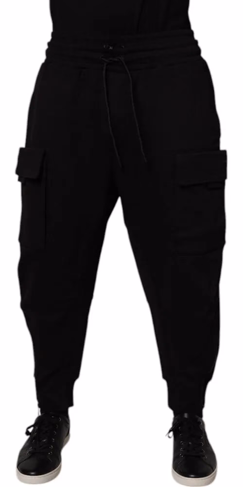 Black Cotton Men Cargo Jogger Sweatpants Pants