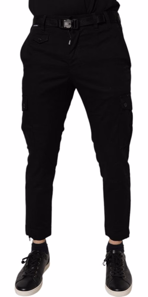 Black Cotton Stretch Skinny Cargo Denim Jeans