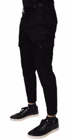 Black Cotton Stretch Skinny Cargo Denim Jeans 2