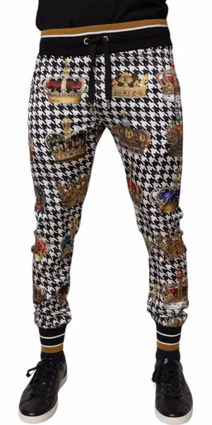Multicolor Houndstooth Crown Men Sweatpants Pants