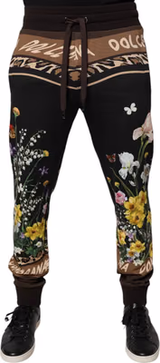 Black Floral Cotton Jogger Sweatpants Pants