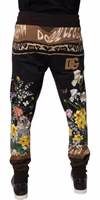Black Floral Cotton Jogger Sweatpants Pants 3