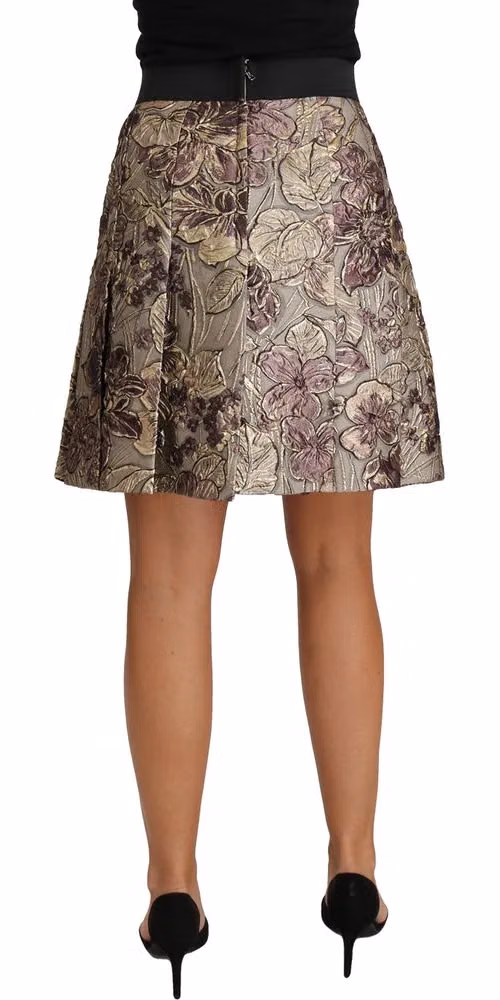 A-Line Mini Floral Print Jaquard Skirt