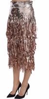 Sequin Embellished Fringe Midi Pencil Skirt 1