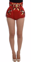 Red Silk Crystal Roses Shorts 1