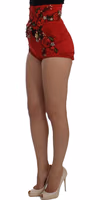 Red Silk Crystal Roses Shorts 4
