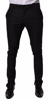 Black Virgin Wool MenSkinny Dress Formal Pants