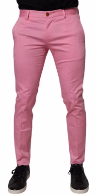 Pink Cotton Slim Fit Men Dress Formal Pants