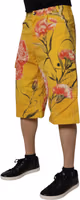 Yellow Floral Cargo Denim Men Bermuda Shorts 2