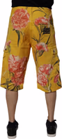 Yellow Floral Cargo Denim Men Bermuda Shorts 3
