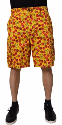 Yellow Cherry Print Cotton Men Bermuda Shorts