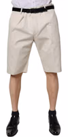 Beige Cotton Stretch Mid Waist Bermuda Shorts 1