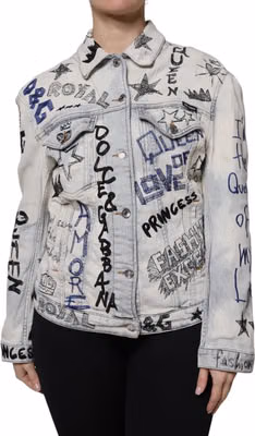 Light Blue Graffiti Button Down Denim Jacket