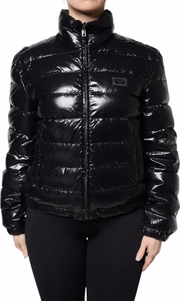 Black Logo Plaque Full Zip Puffer Jacket