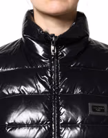 Black Logo Plaque Full Zip Puffer Jacket 5